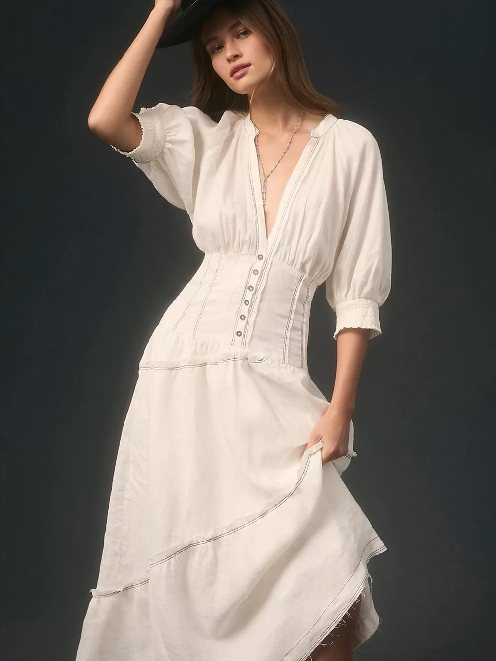 Anthropologie V-Neck Corset Midi Shirt Dress